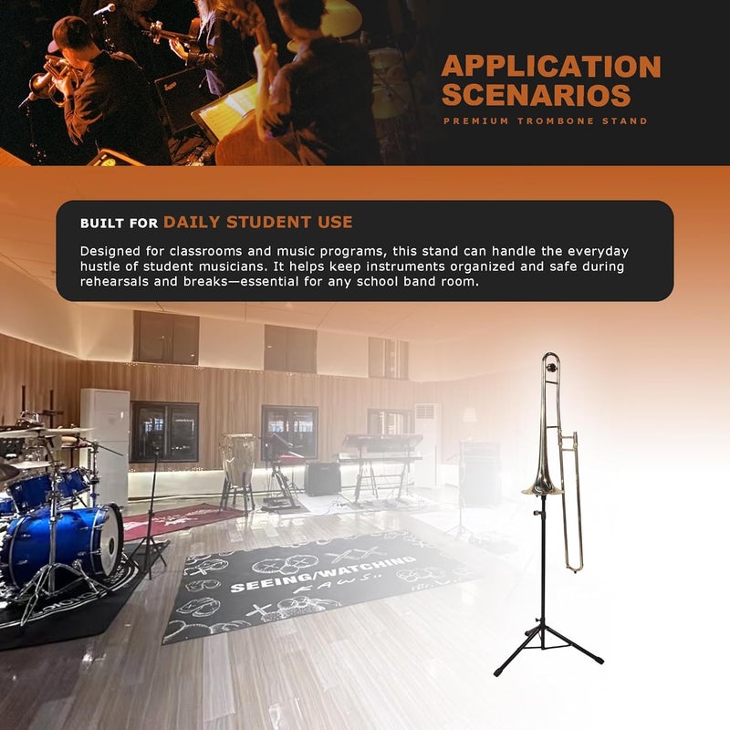 STRONGBERRY Trombone Stand & Trumpet Stand, Retractable Height Adjustable with Non-Slip Base, Foldable Triangle Design for Standard Brass Instruments - Image 5
